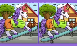 Only high IQs can see the 3 differences between two unicorns on skateboards in 6 seconds